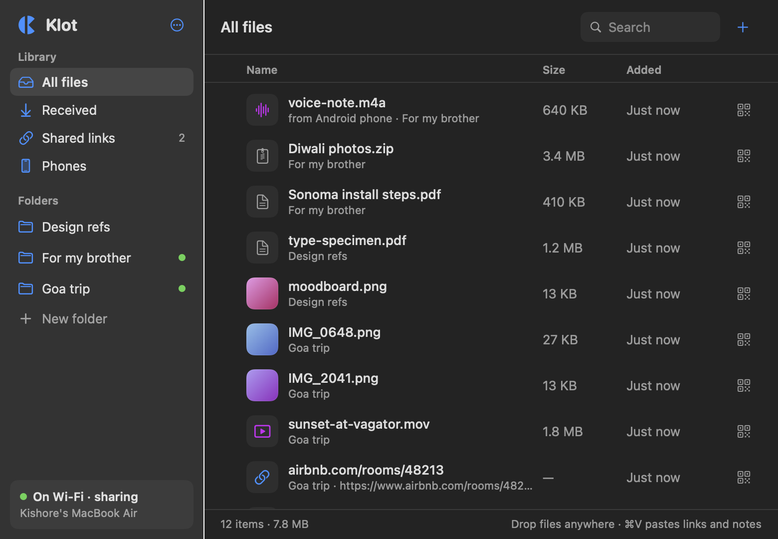 Klot in dark mode showing all files